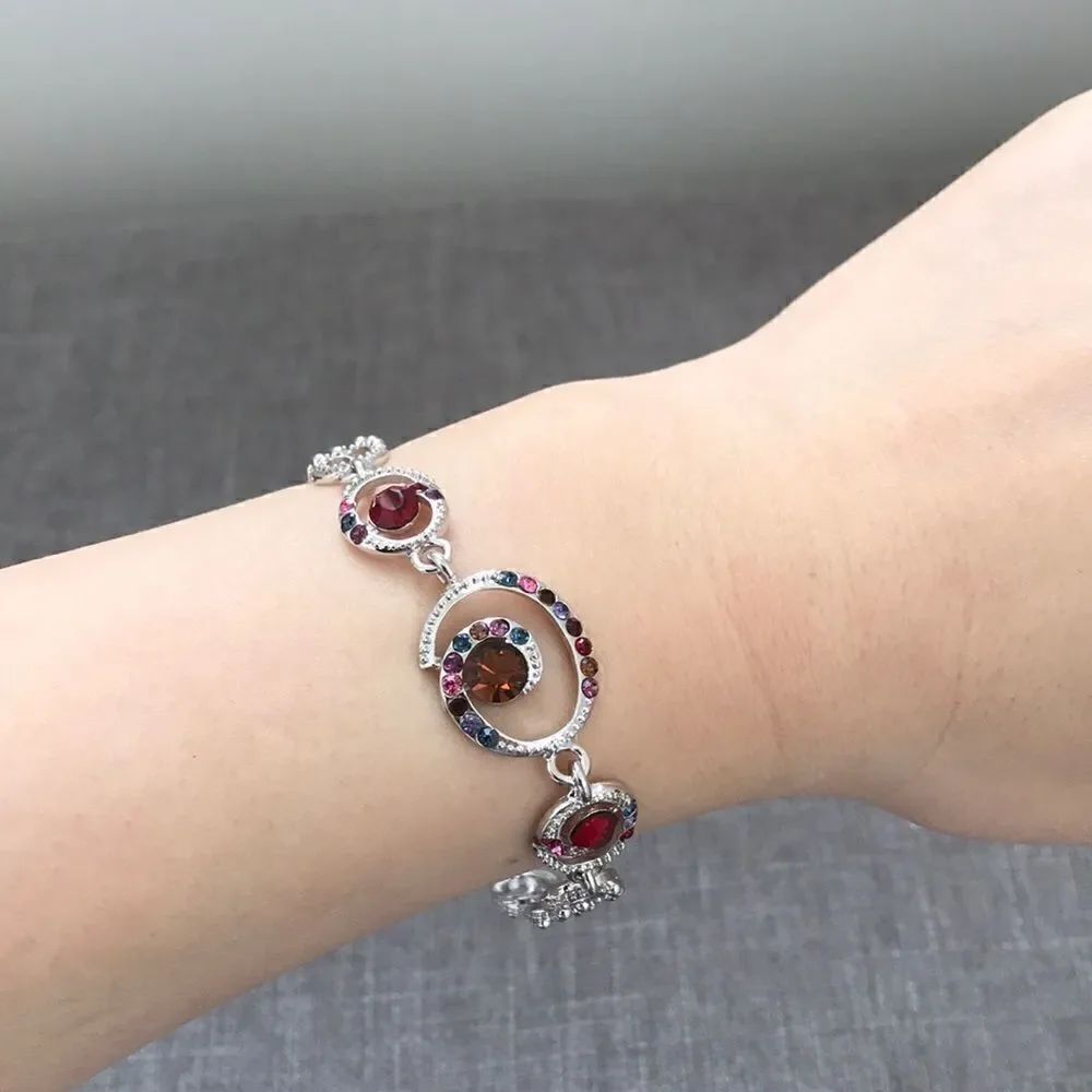 <New> Silver bracelet with colourful crystals